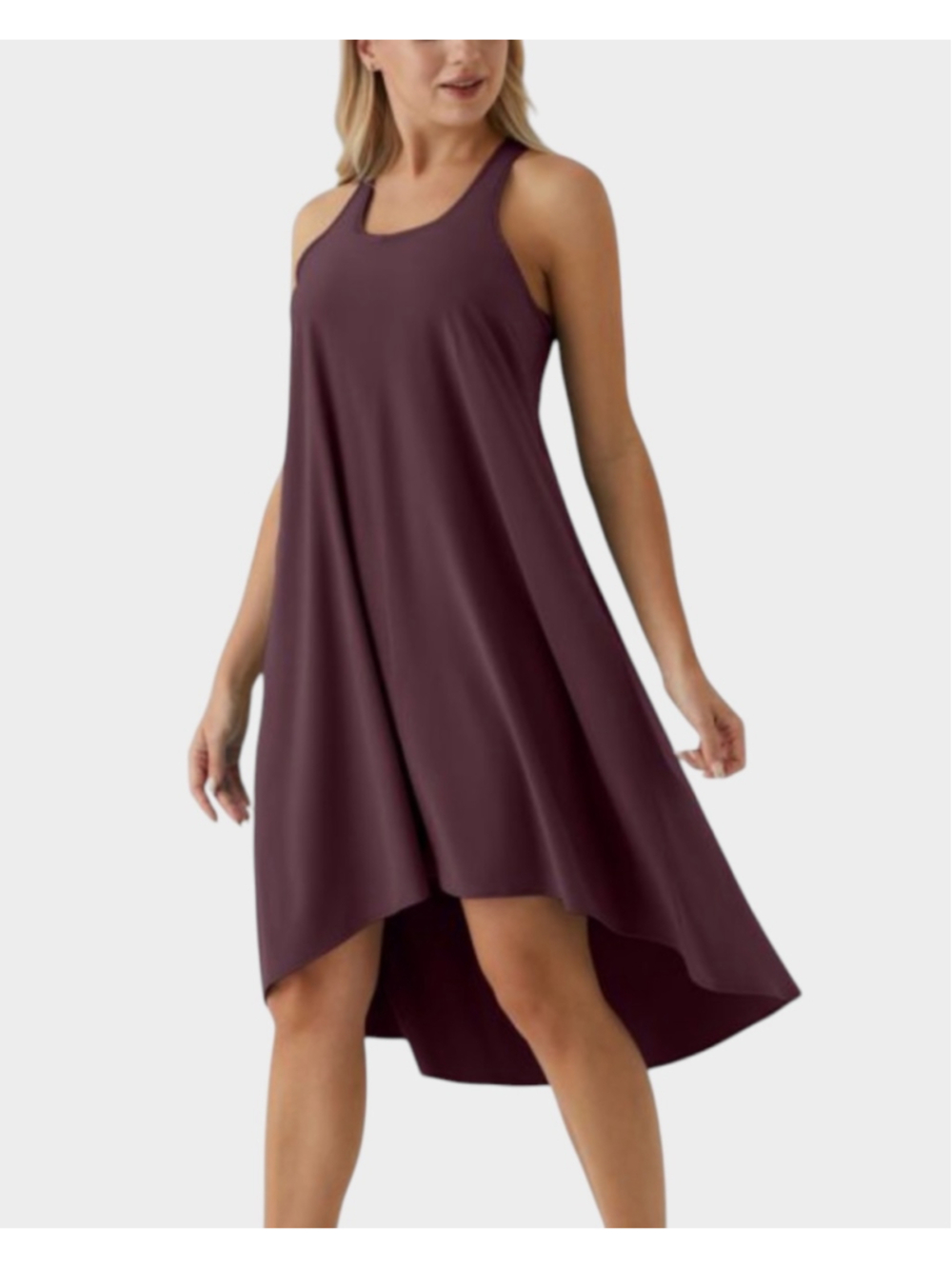 Size L Halara RacerPocket High Low Flowy Midi Quick Dry Casual Dress Amaranth